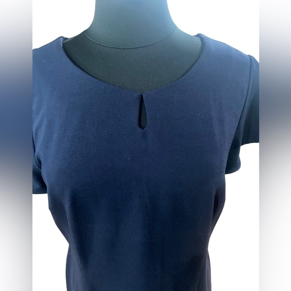 Talbots Navy Blue Scallop Eyelet Trim Petite Dress-size 14P - Picture 7 of 8